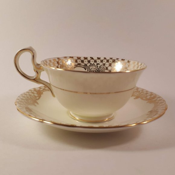 RARE !! Aynsley wide mouthed pale yellow teacup and saucer gold gilt - Picture 5 of 10